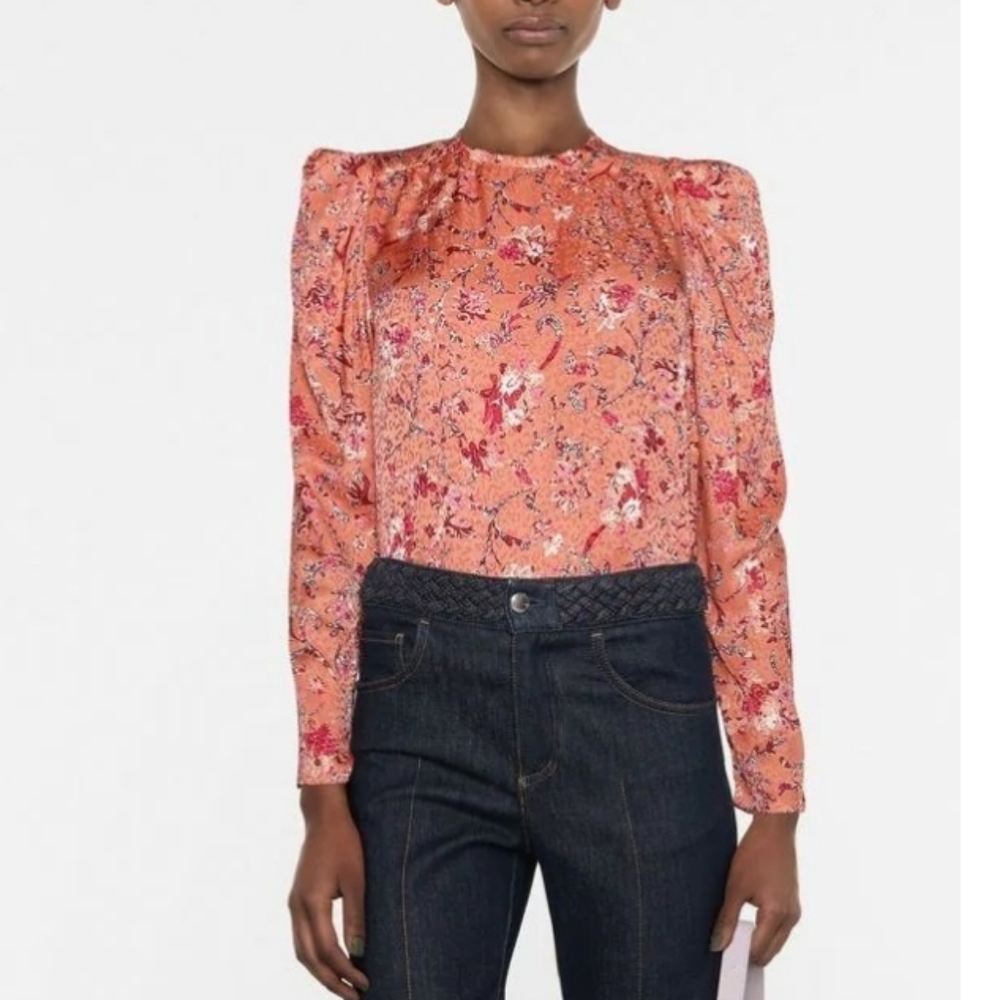 Isabel Marant Etoile Benson Long Sleeve Floral Top in Papaya - Picture 3 of 14